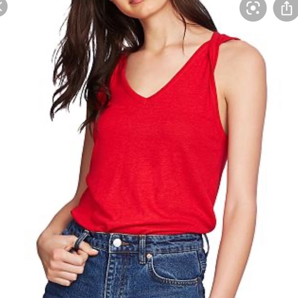 1. State Twist-Strap linen blend V neck cranberry red tank‎ top size Medium - Picture 1 of 8